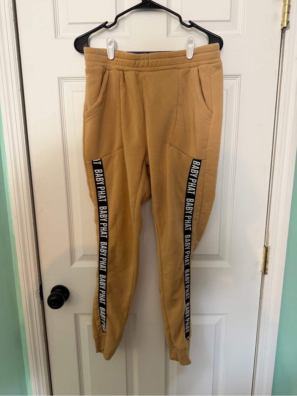 Baby Phat Tan Sweat Joggers with Black Logo Tape| XL
